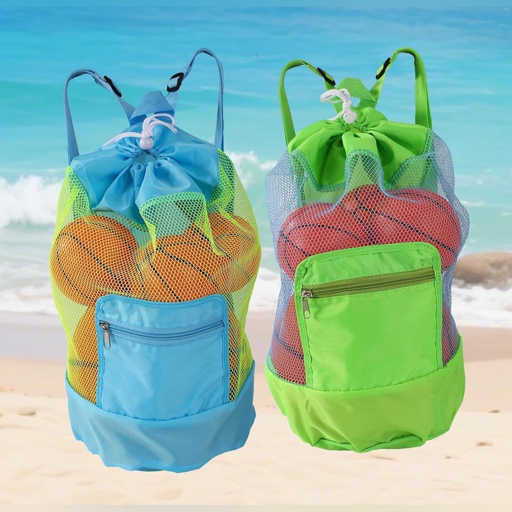 2pcs Beach Sand Toy Backpacks, Foldable Mesh Beach Bag with shoulder straps